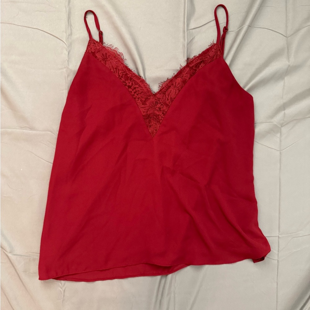 Red Lace Trim Tank Top with Adjustable Straps